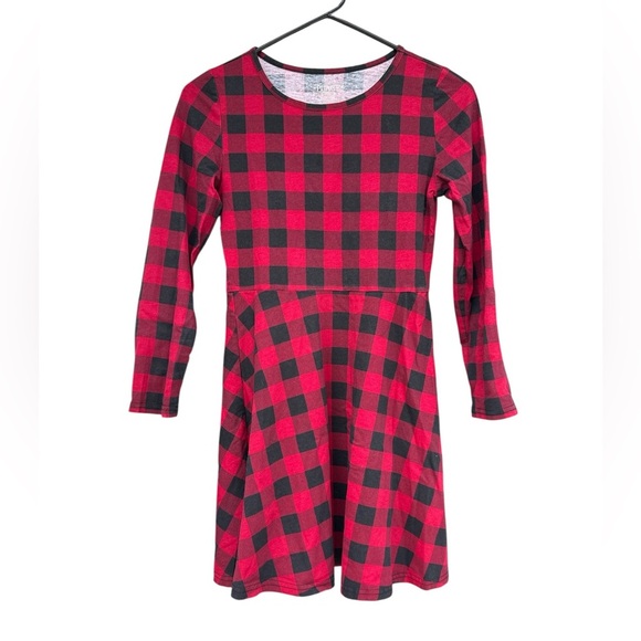Children's Place Girls Red Buffalo Plaid Dress Size 10/12 L/S Skater Dress - Picture 1 of 8